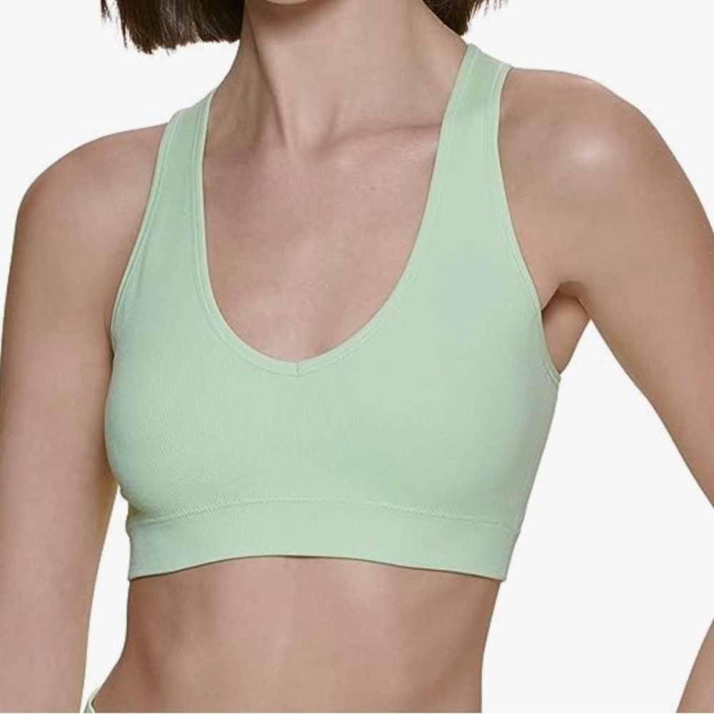 Calvin Klein Performance Thin Rib V-Neck Sports Bra Removable Cups Women L NWT